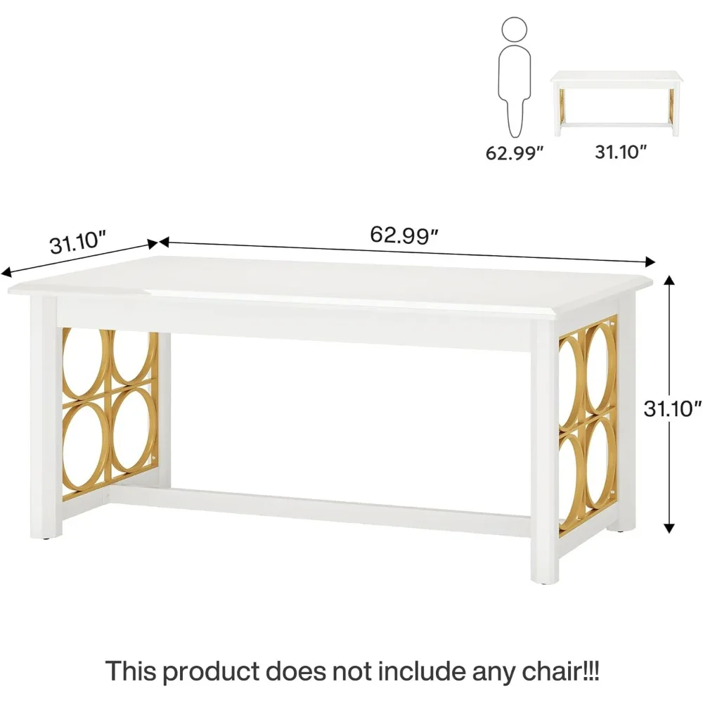 Executive Desk, Modern Office Desk with Glossy Surface, Large Computer Desk for Home Office, Conference Table for Meeting Room