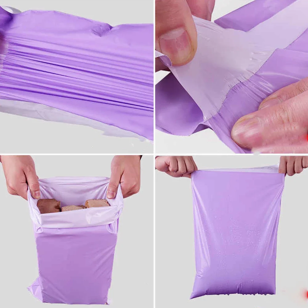 100Pcs Shipping Envelope Bags Plastic Express Envelope Storage Bags Purple Color Mailing Bags Self Adhesive Seal Courier Bag