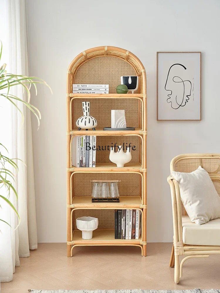 

Nordic Japanese-style bookshelf shelf small apartment storage display cabinet simple creative storage rattan cabinet