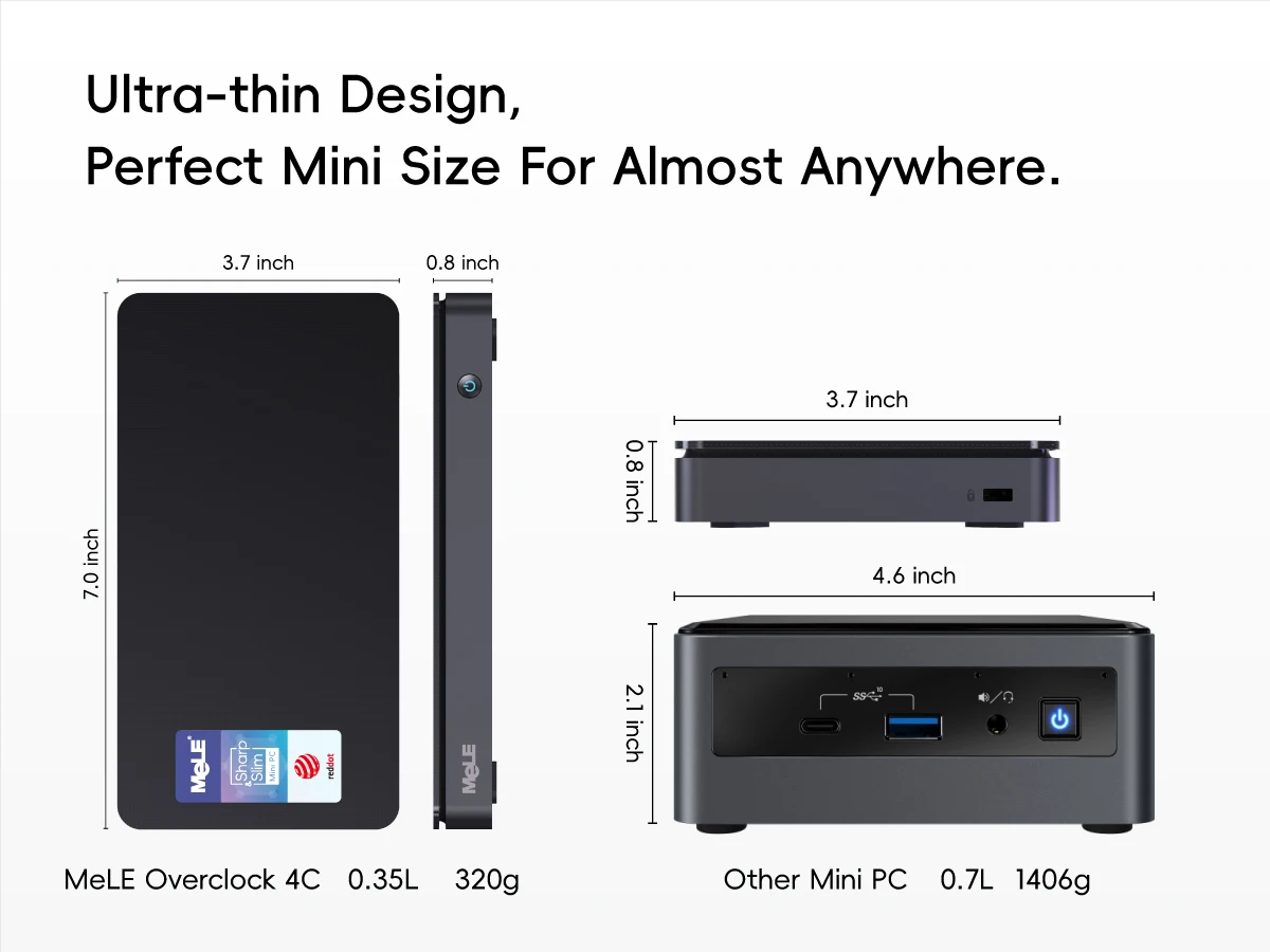 MeLE Reddot Winner Mini PC N100 I3-N300 16GB 32GB 512GB Mini Desktop Computer, USB-C on Office Education Home Overclock4C