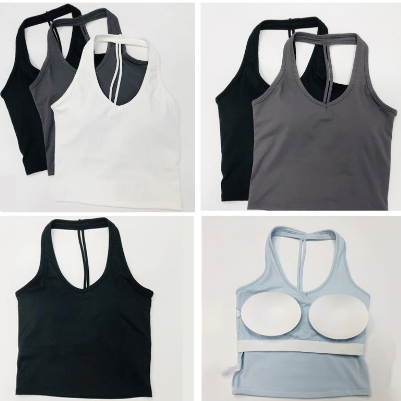 Women sexy halter halter fitness wear Yoga vest with chest pad Sports bra Sports shorts Yoga fitness clothing image 6