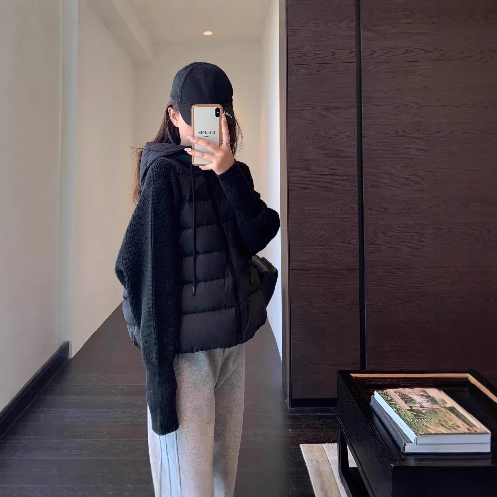 Giacca in cotone leggero con giunture lavorate a maglia Giacca invernale corta da donna in cotone nuovo stile falso in due pezzi Serie Maillard invernale