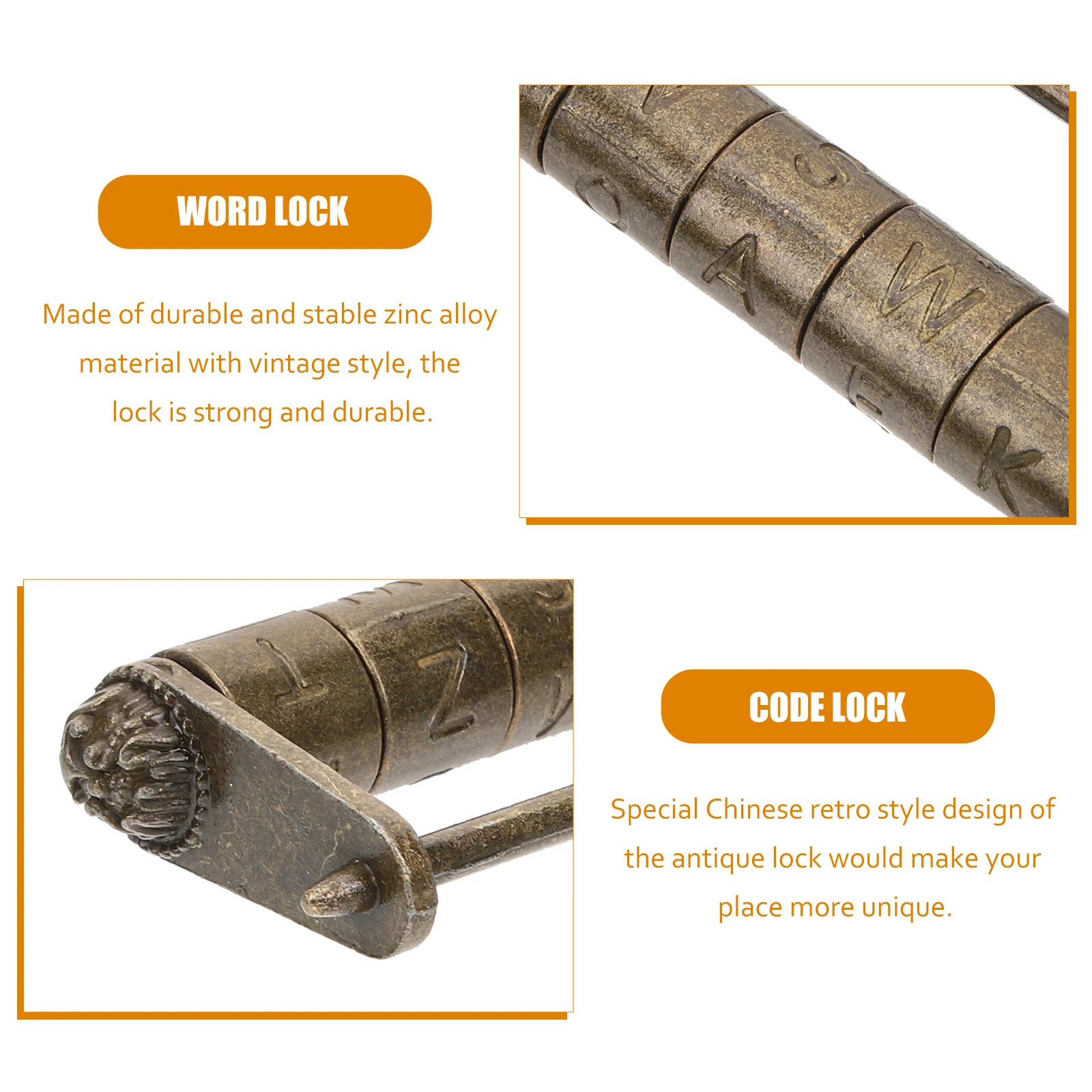 

Retro Password Chinese Style Zinc Alloy Security For Jewelry Box Cabinet Drawer Gift Box Engraved Combination Padlock