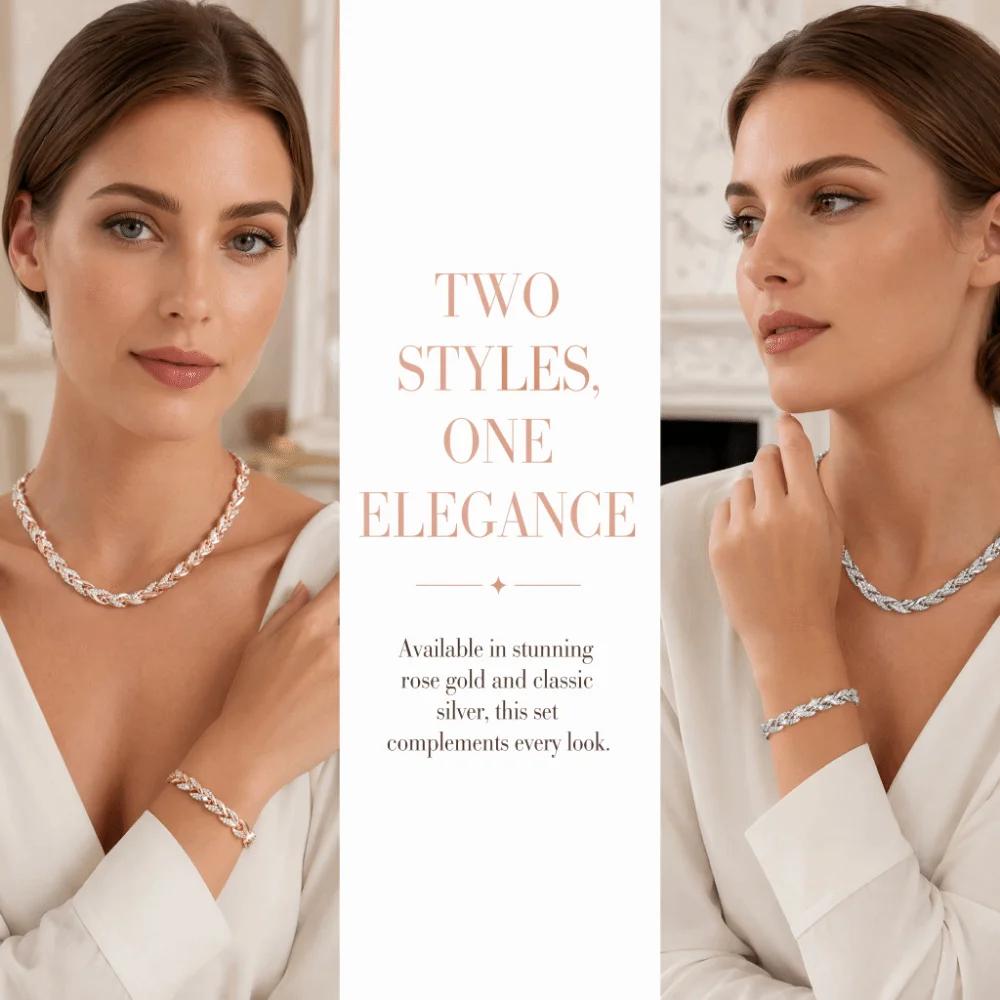 Zinc Alloy Bracelet Necklace Set Luxury Fashion Women Jewelry Set Willow Leaf Shaped Elegant Chain Fish Tail Necklace Daily Wear