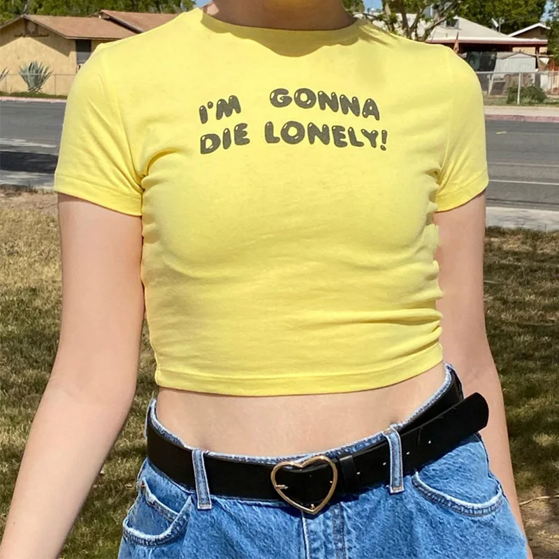 Kawaii bebê t manga curta camiseta gráfico do vintage fada lixo acessório y2k roupas recortadas topo o pescoço t amarelo