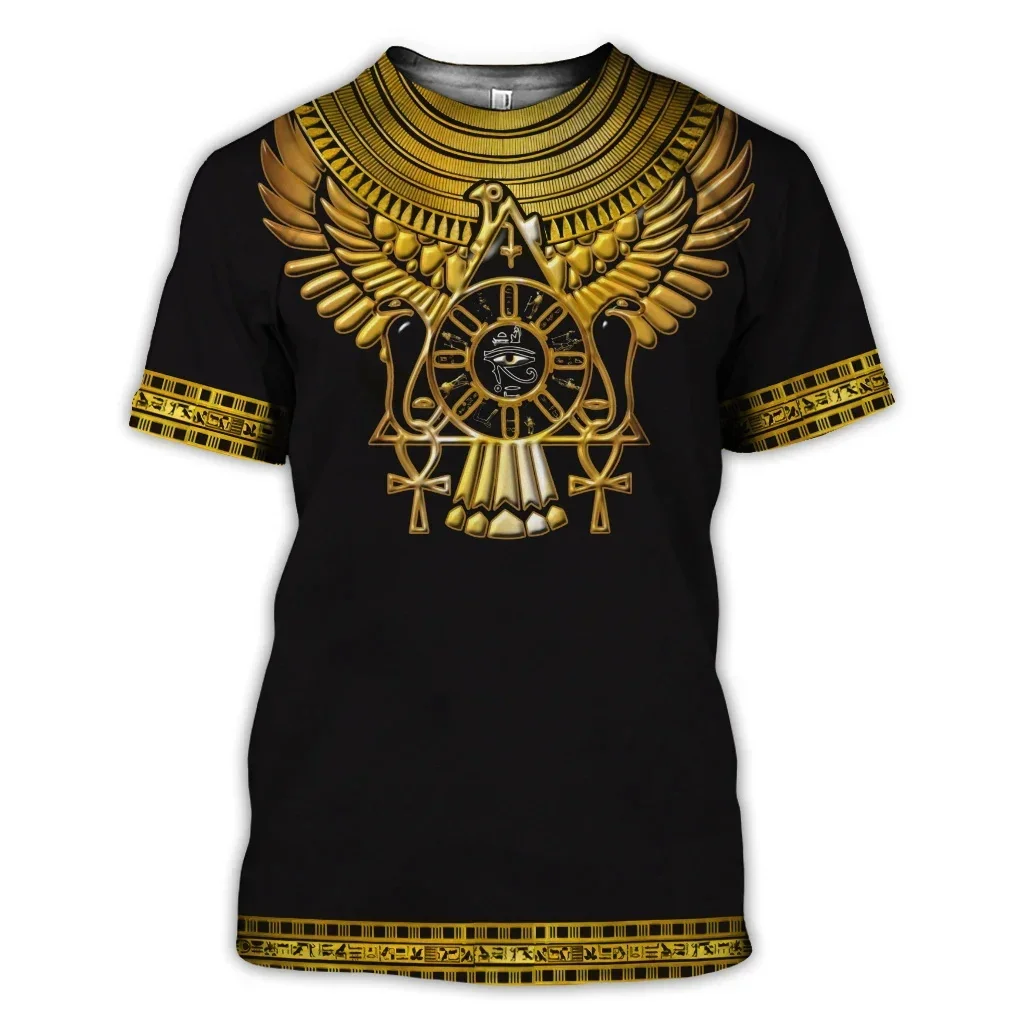 Fashionable Egyptian Wind Pictures For Men\'s T-Shirts Trend Digital Printing Casual Round Neck Short Sleeved Tops