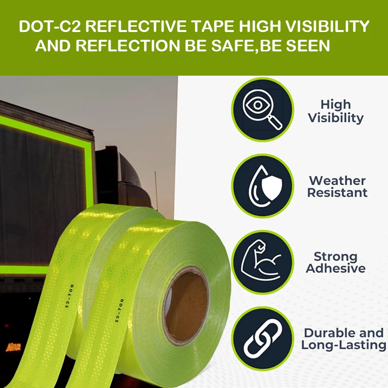 1/5m Dot-c2 Green Bright High Reflective Warning Safety Tape Strongly Sticky Waterproof For Trailer Car boats Bicycle Building