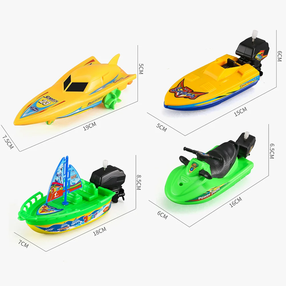 Parent-child Interactive Shower Water Toy Set Water Boat Speed Ship Classic Clockwork Toy Children Shower Gifts Color Random