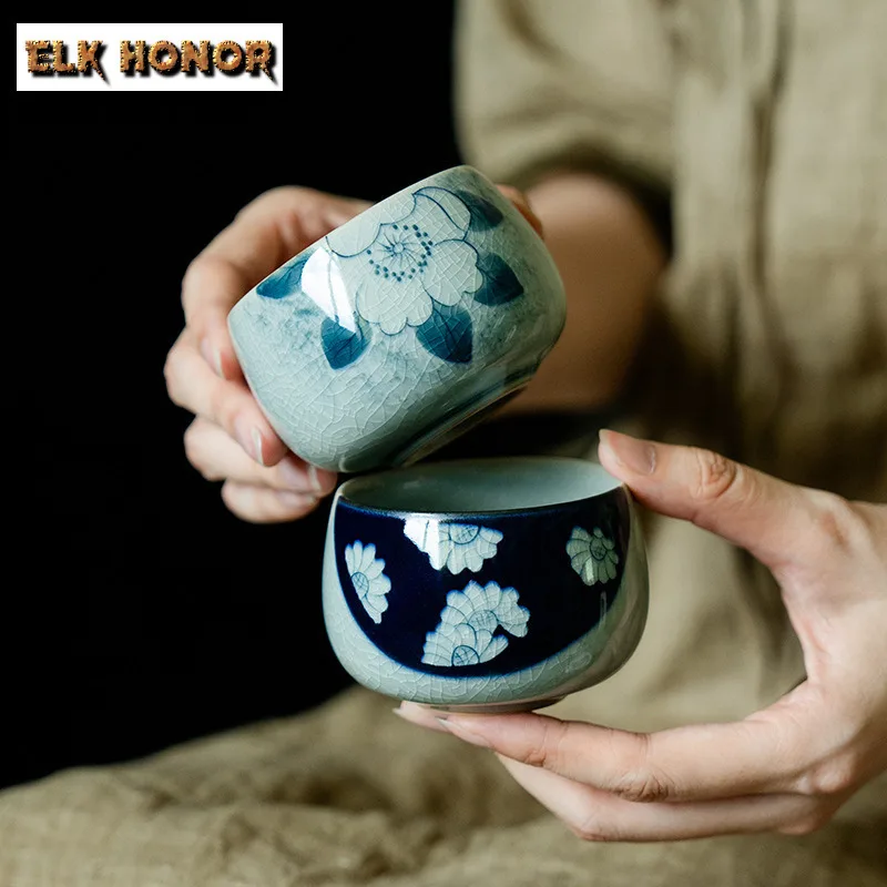

150 мл чистая ручная роспись цветов керамическая чашка ледяная потрескавшаяся глазурь чашка для медитации персональная чайная чаша дегустационная мастер-чашка кофейные кружки