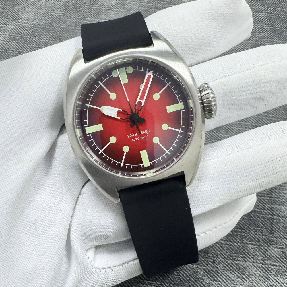 36mm القبة الياقوت الزجاج الساعات الميكانيكية العقيمة الهاتفي المطاط حزام NH35 التلقائية ساعة رجالي