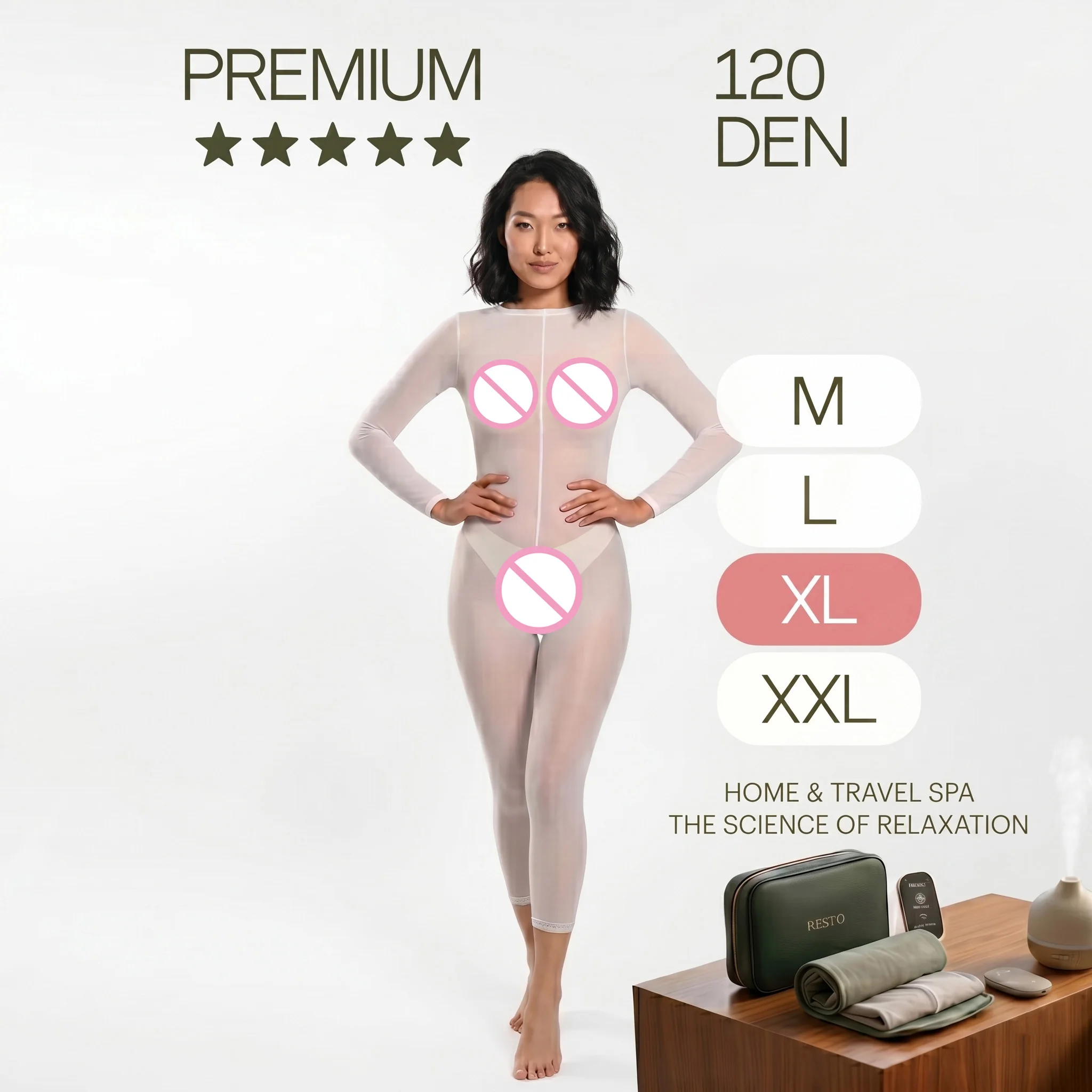 Reusable 120 DEN White Women Full Body Vacuum Roller Massage Body Suit Pressotherapy Lymphatic Drainage Jumpsuit Size M L XL XXL