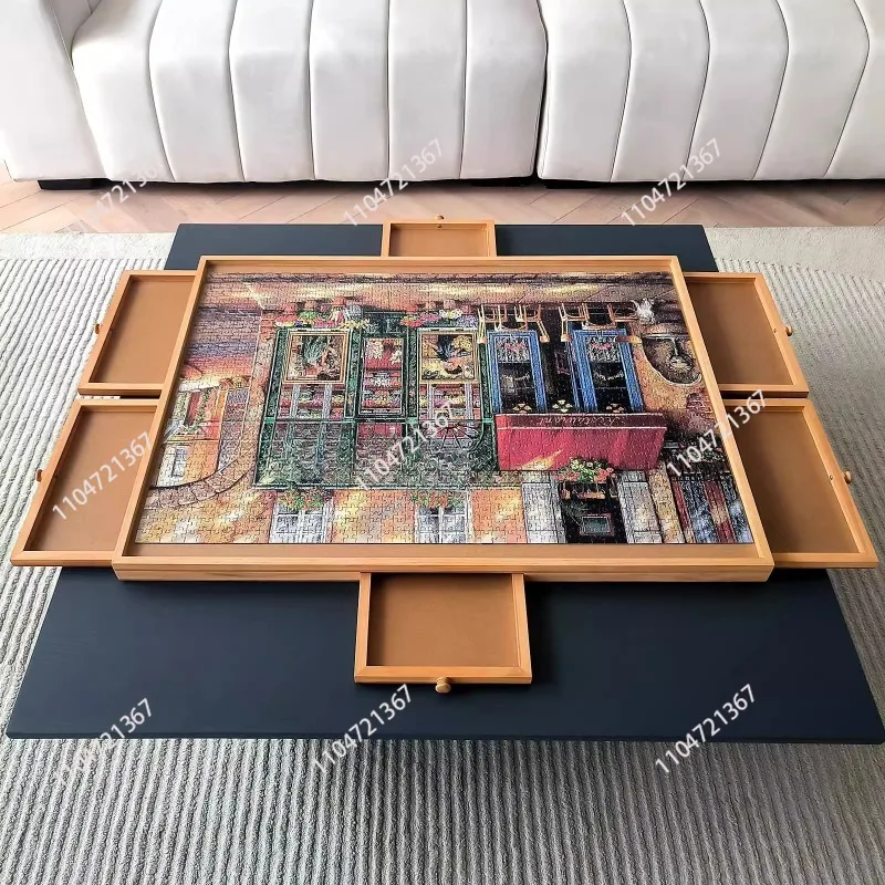 Wooden puzzle table Portable with drawer storage Rotatable sorting table
