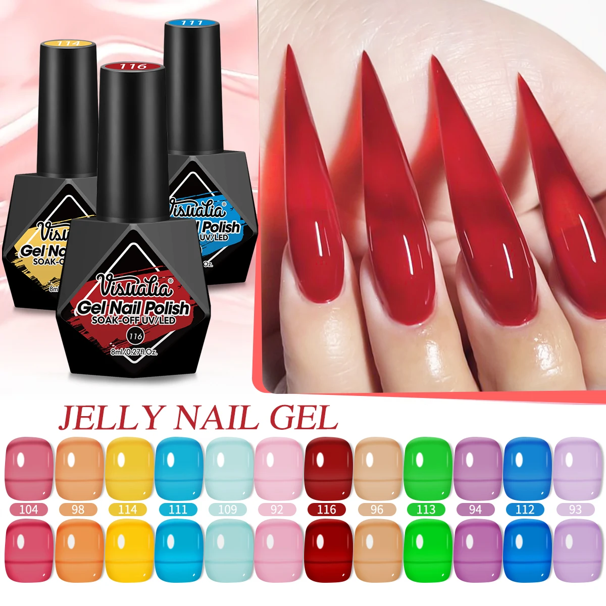 1 Stück lebendige Bonbonfarben, Gelee-Finish, Nagellack für Maniküre und Pediküre, langanhaltende Formel, Nagelkunst-Zubehör |   Gelee