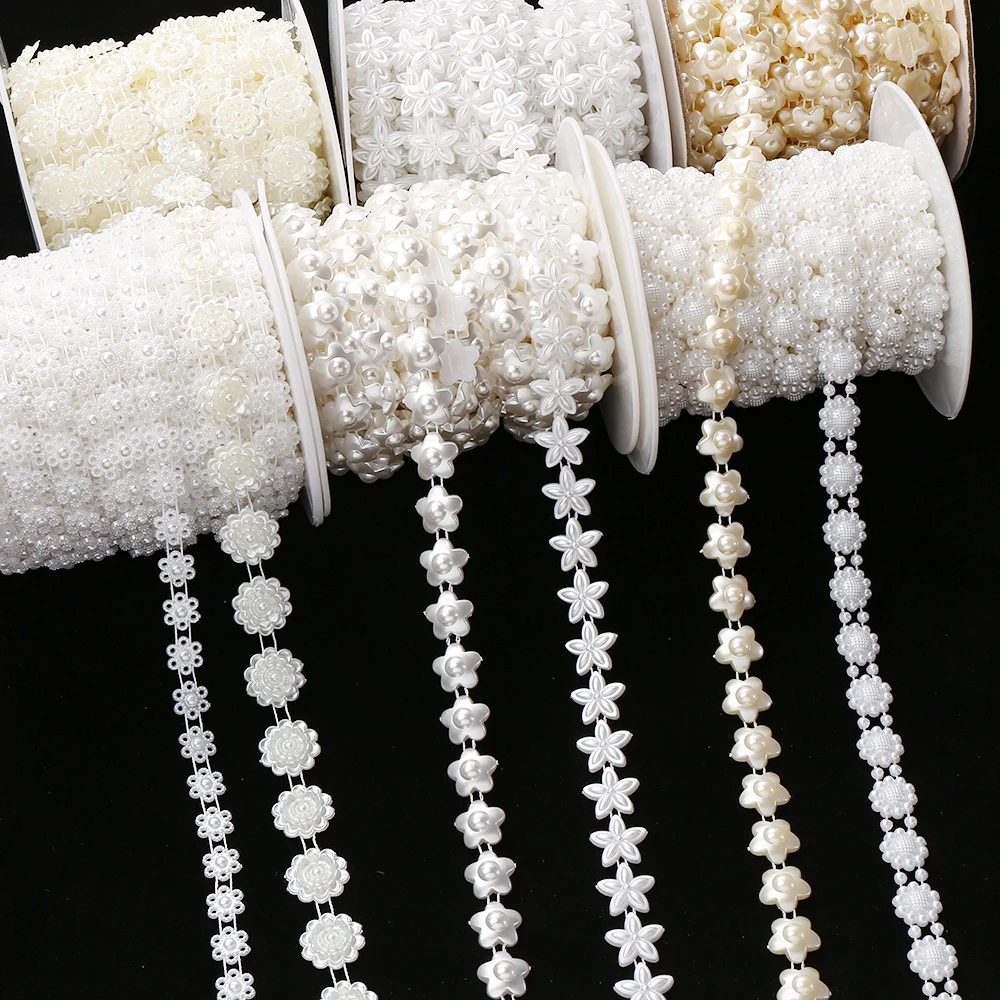 2 Meters Imitation Pearl Acrylic Beaded Trim Chain, Plastic Pearl String Garland for DIY Hair Accessories Wedding Garment Decora