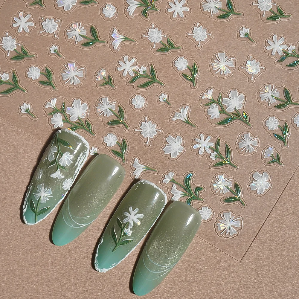 Nuovo design estivo vibrante fiore olografico adesivi per unghie decalcomanie floreali 3D per unghie per adesivo manicure fai da te nail art