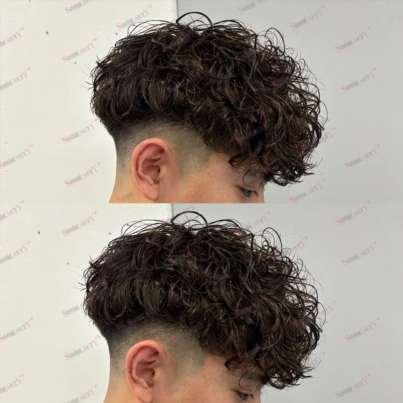 Prótese de cabelo humano marrom escuro, sistema capilar, linha fina natural, 20mm/15mm/30mm, base fina mono pu