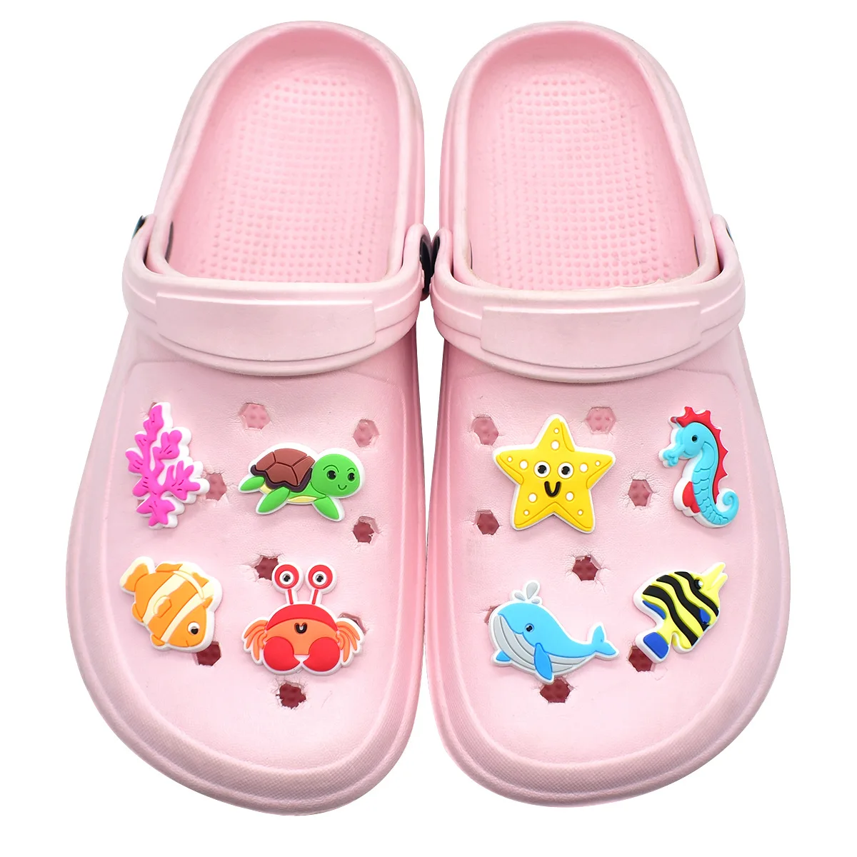 16pcs Lovely New Marine Series Shoe Fittings Smooth PVC Perforated Footwear Starfish Seahorse Teen Casual DIY Ornaments