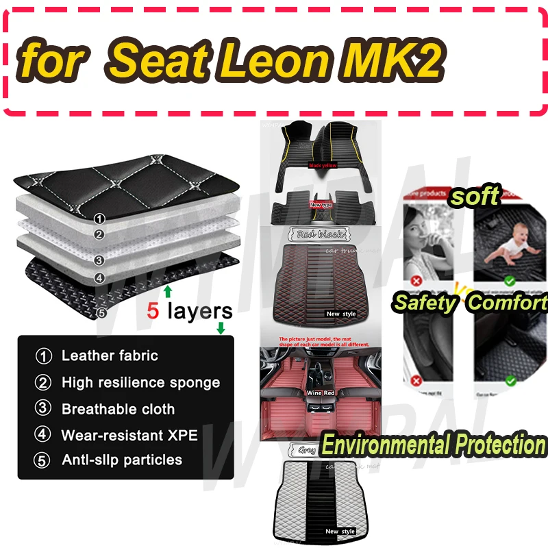 

LUXURY "Custom Automotive Car Floor Mats For Seat Leon MK2 2006 2007 2008 2009 2010