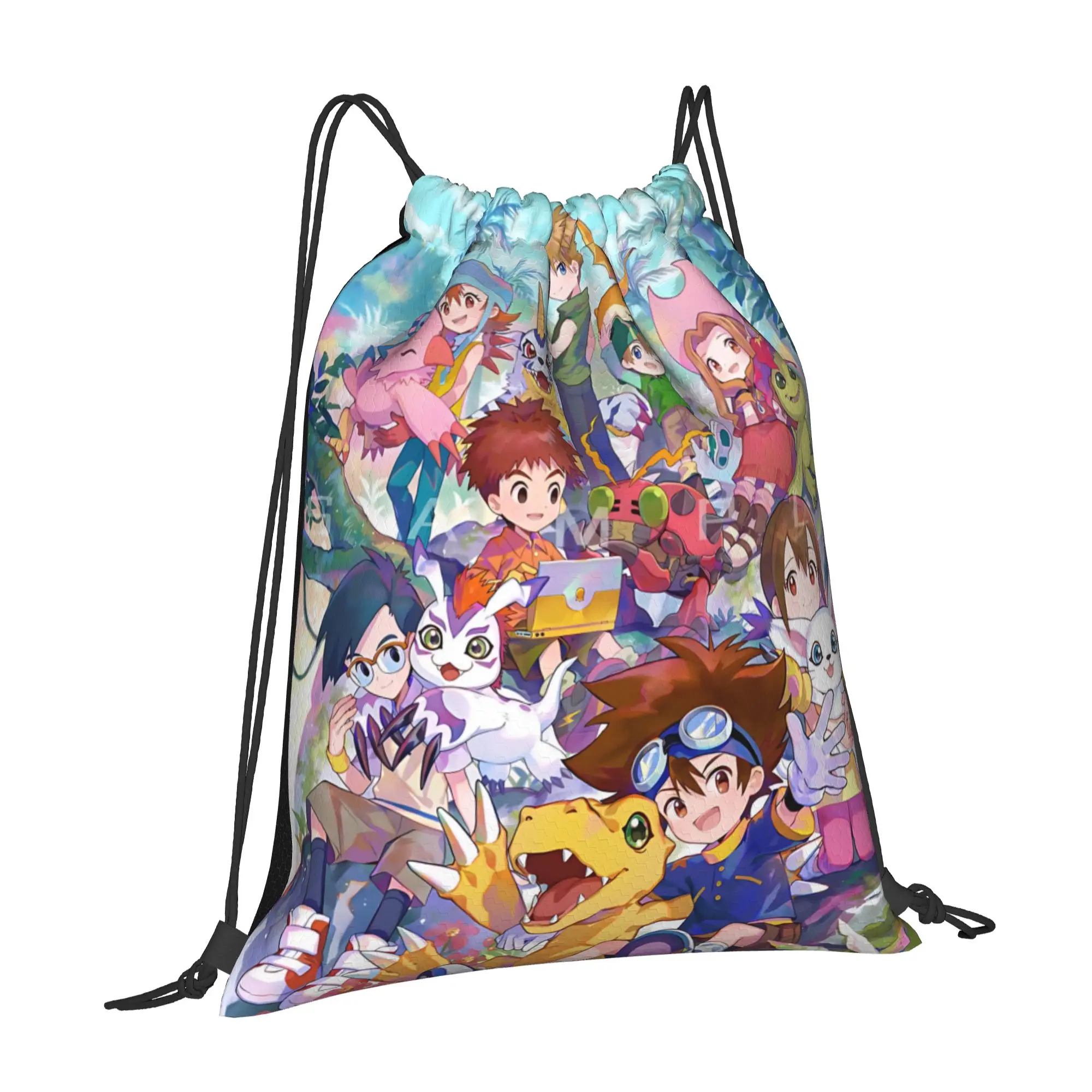For travel Pouch Digital Monster  Kawaii Drawstring Bags Travel Shoe Clothes Storage Multi-function Teen Portable Rucksack