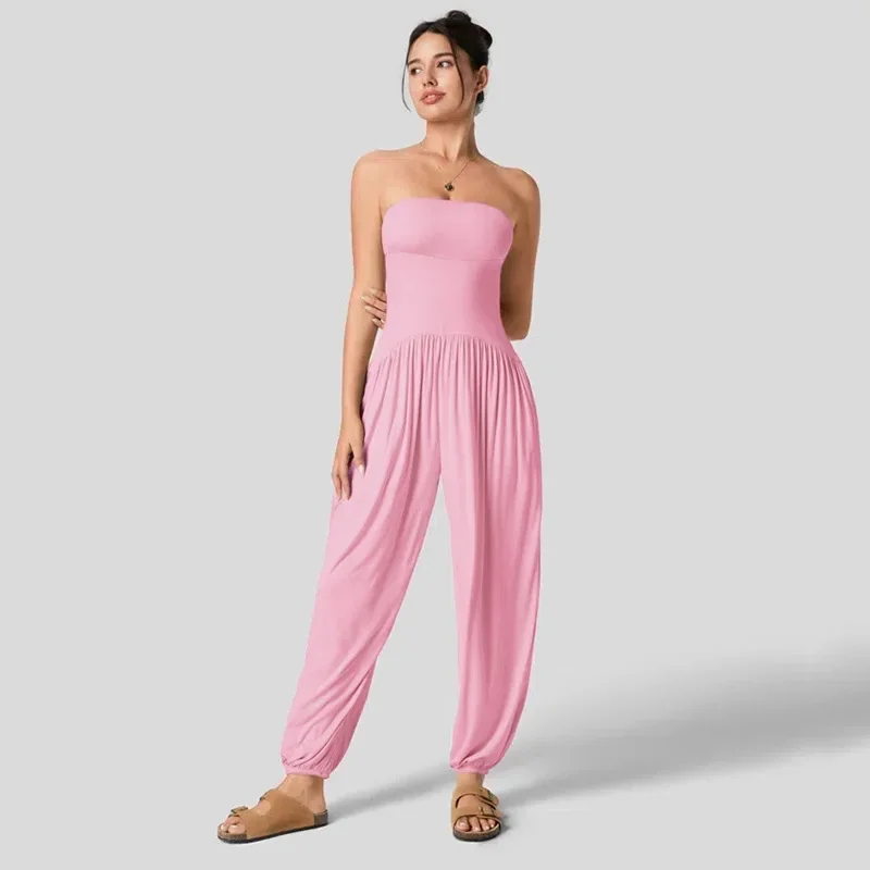 

New summer fashion jumpsuit women's solid color slim fit strapless casual street jumpsuit