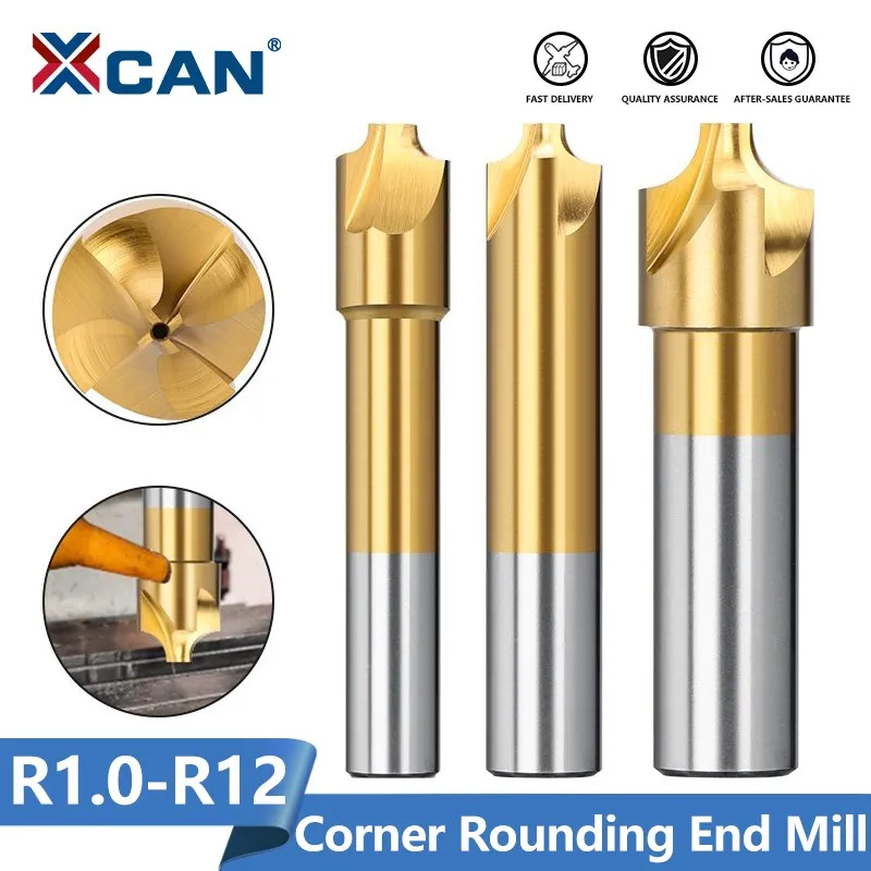 XCAN End Mill R1.0-R12 HSS Radius Milling Cutter TiN Coated Corner Rounding End Mill CNC Router Bit Milling Tool