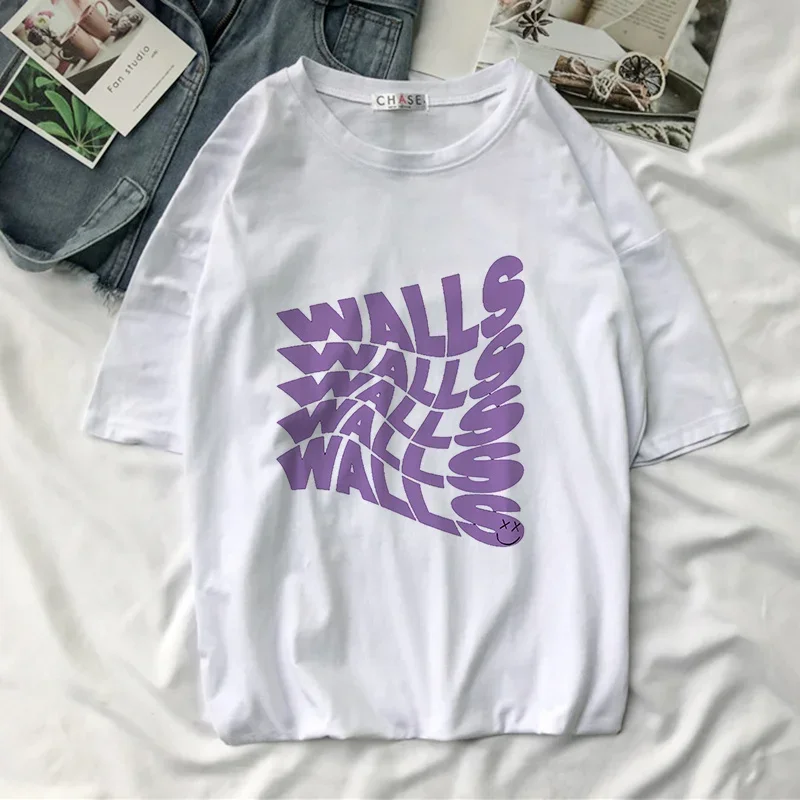 Louis Tomlinson Walls T Shirt Women Summer Harajuku Kawaii Tees Tops One Direction Miss You Smile Face Graphic T-shirt Female