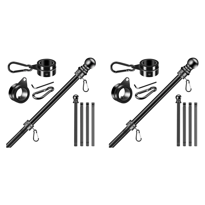 AB11-2X Flag Pole Set For House Porch, 6 FT Thickened Stainless Steel Wall Mount Flagpole Rotating Flagpole Rings No Bracket