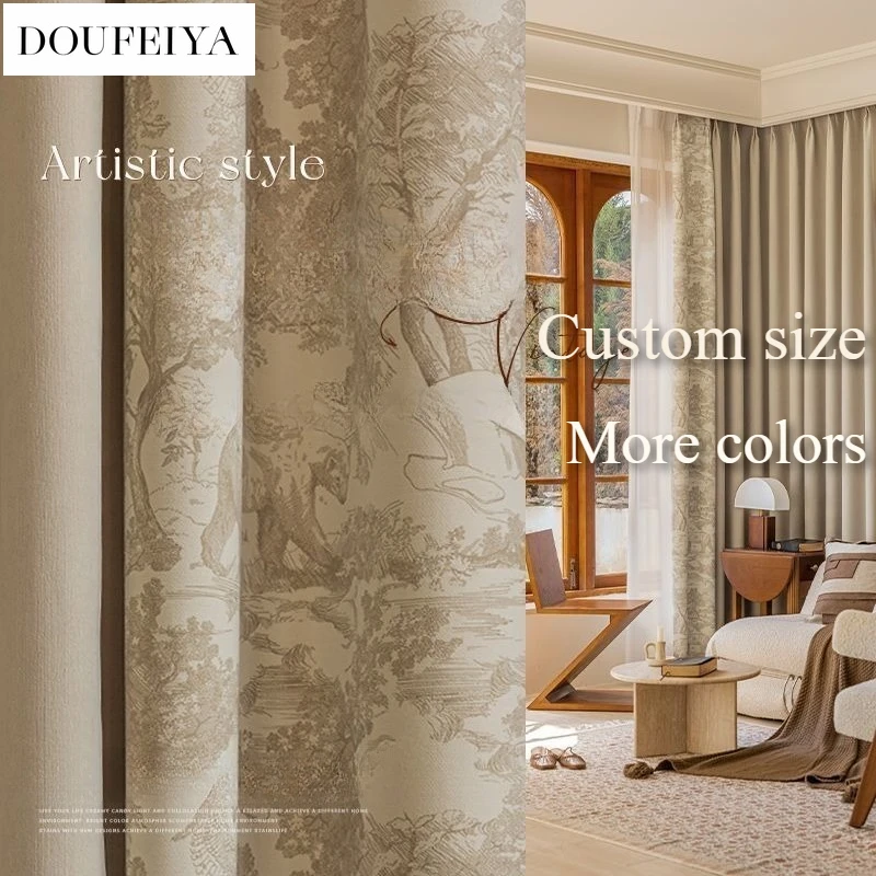 

Thickened Luxury Chenille Blackout Milk Tea Color Curtains for Living Room Bedroom Dining Vintage Decor Custom Size White Tulle