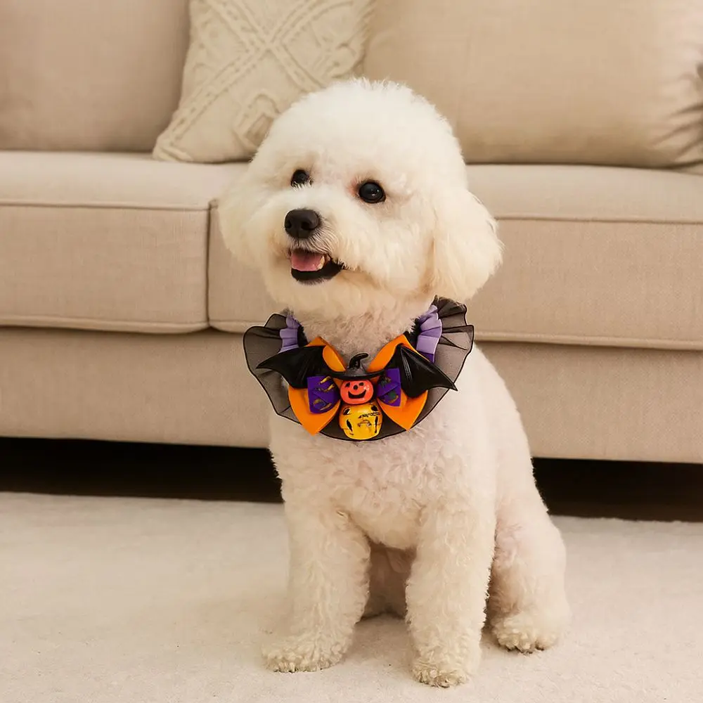 

Pet Dress Up Adjustable Halloween Cat Collar Lace with Bell Dog Pumpkin Bow Collar Soft Puppy Bat Bow Tie Festive