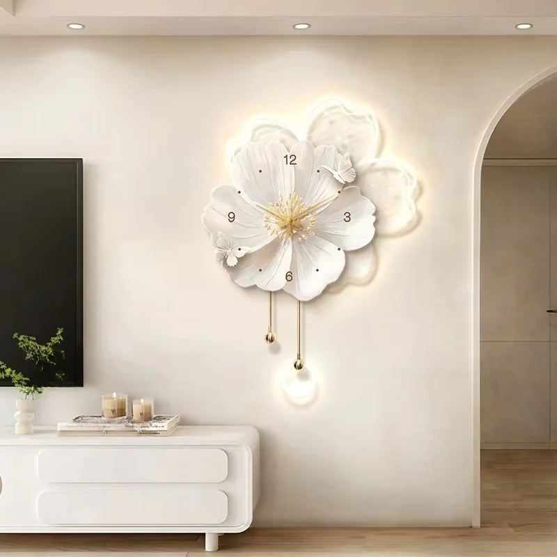 Flower-patterned wall clocks for living and dining room TV backdrops and hanging art deco