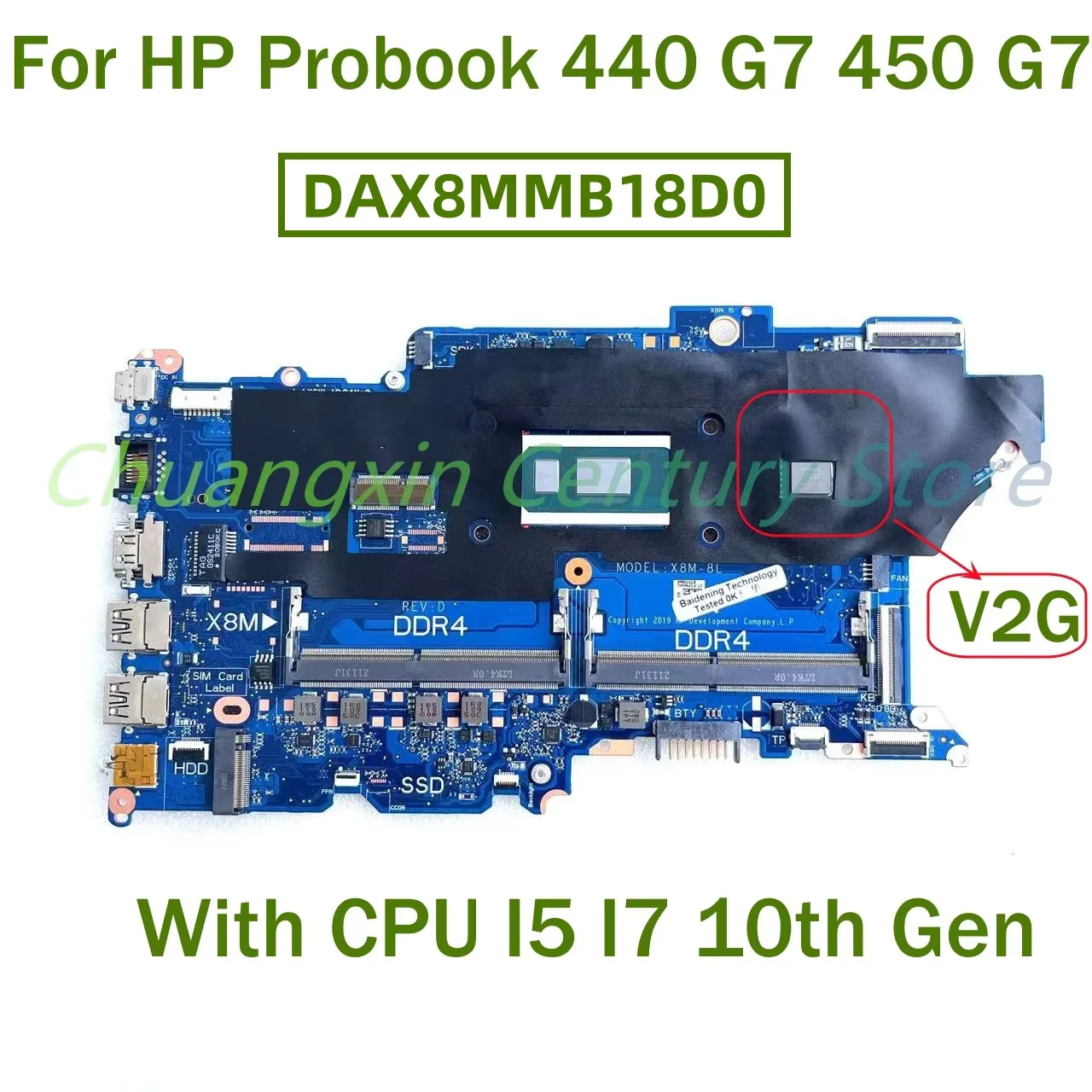 DAX8MMB18D0 motherboard For HP Probook 440 G7 450 G7 Laptop With CPU I5 I7-10th Gen GPU: V2G 100% Tested Work