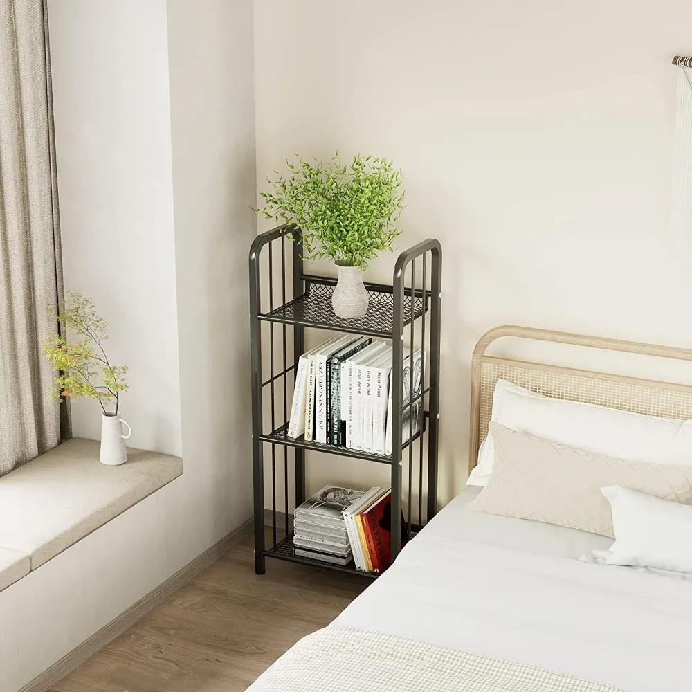 Prateleira de armazenamento de estante preta de 3 camadas para sala de estar, quarto, cozinha - resistente à ferrugem e fácil montagem