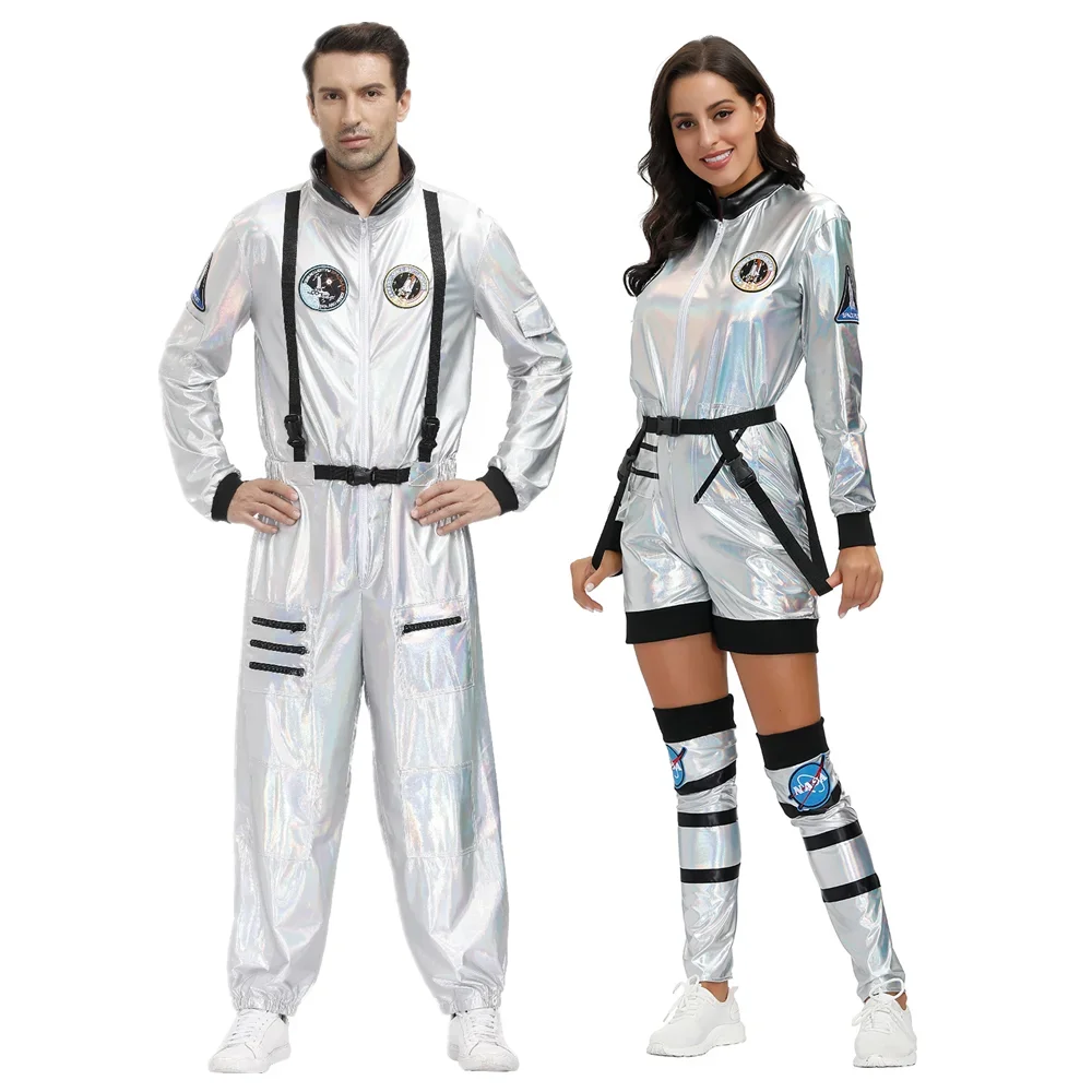 Adult Space Astronaut Couple Uniform Jumpsuit Halloween Purim Carnival Party Cosplay Pilot Costume