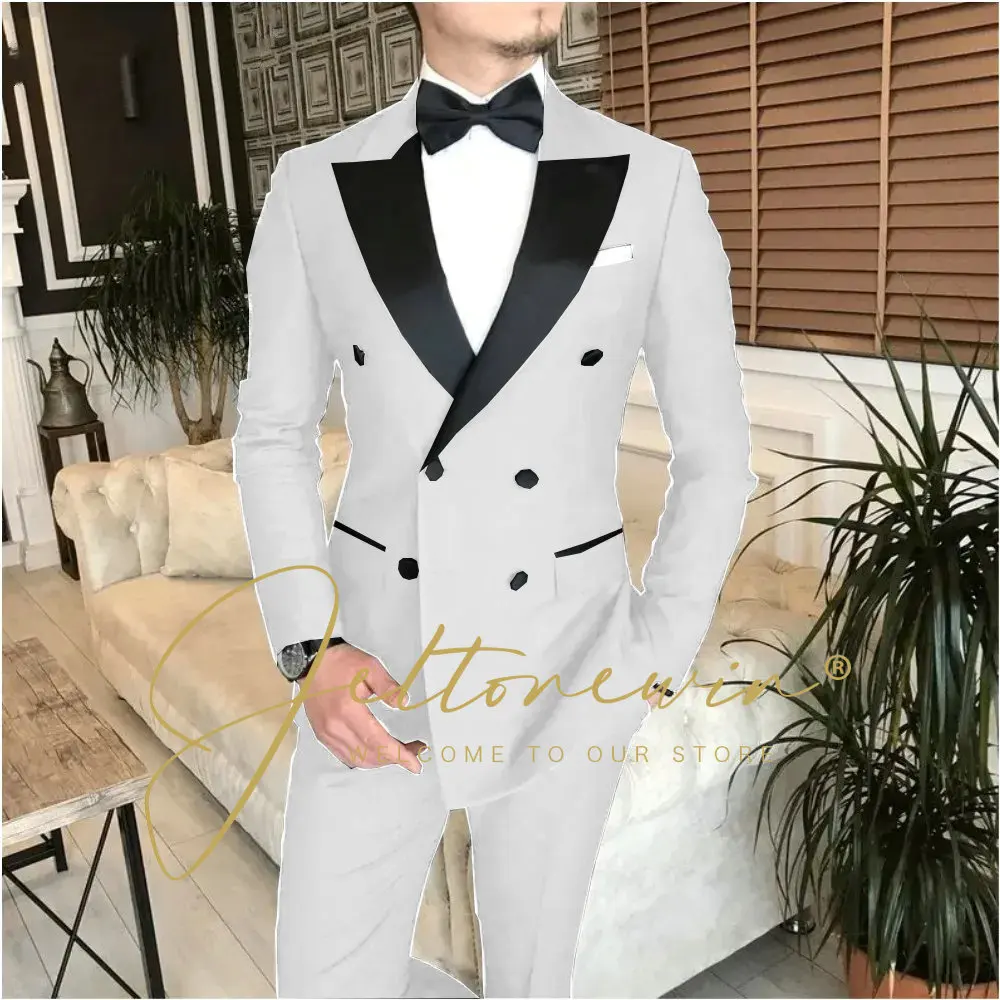 Navy Blue Double Breasted Men's Suit Tailored 2-Piece Clothing Fashion Men's Wedding Groom Suits Best Man Dinner Party Tuxedo