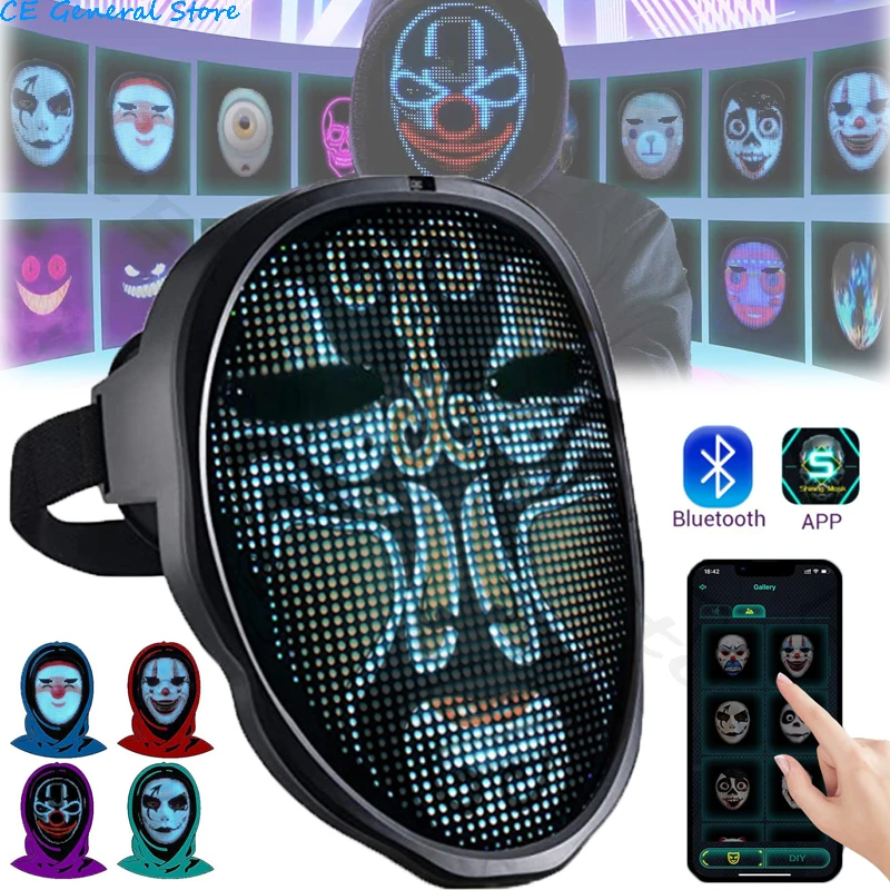 Smart LED Face Masks Bluetooth APP Control Programmable Change Face DIY Photoes For Party Display