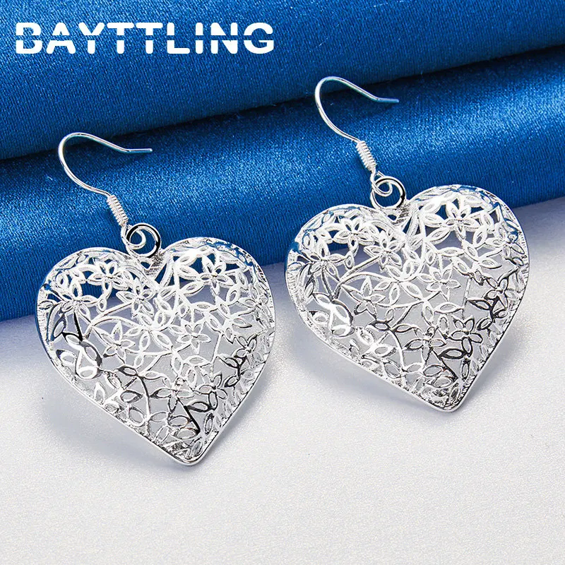 

Hot 925 Sterling Silver Women's Earrings 30MM Hollow Pattern Heart Drop Earrings Fashion Wedding Party Couple Gifts Jewelry