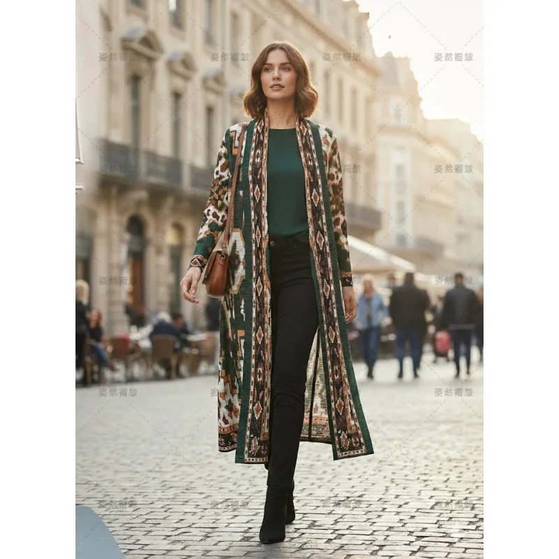 

Abaya Miyake Pleated Trench Coat Plisse 2026 Spring New Ethnic Wind Printed Robe Pleats Process Loose Dubai Plus Size Jacket