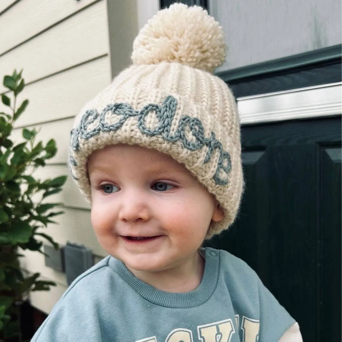 Personalized Baby Beanie Hats, custom name Hand Embroidered Knit Beanie with Name for Infants Toddlers Girls Boys Gift