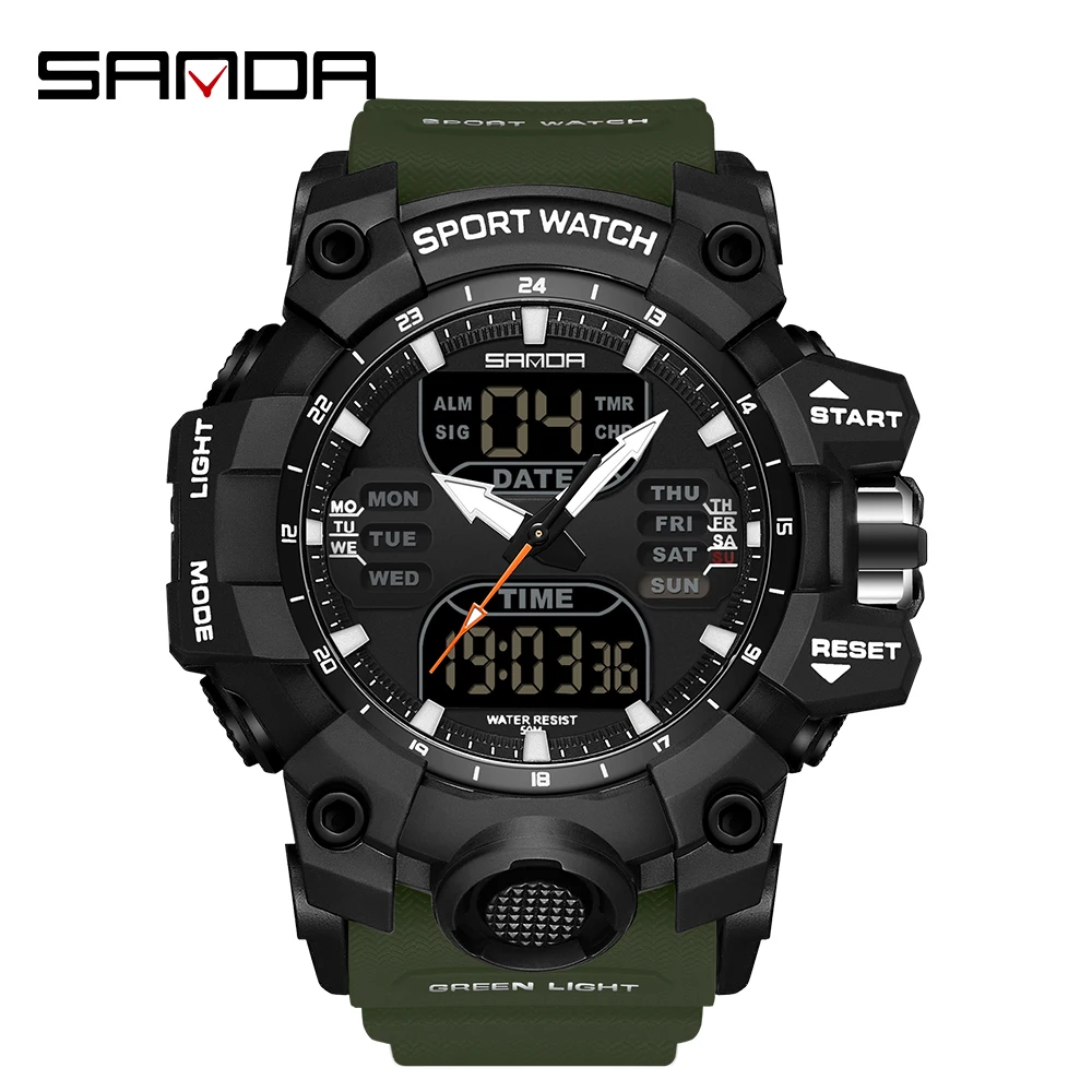 Men Watches 50m Waterproof Sports Watch Military Man Sports Watch Dual Display Watch Reloj Hombre Quartz Led Relogios Masculino