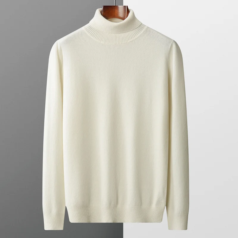 Autumn and winter new 100% pure merino wool pullover men\'s turtleneck cashmere sweater thickened warm loose solid color top