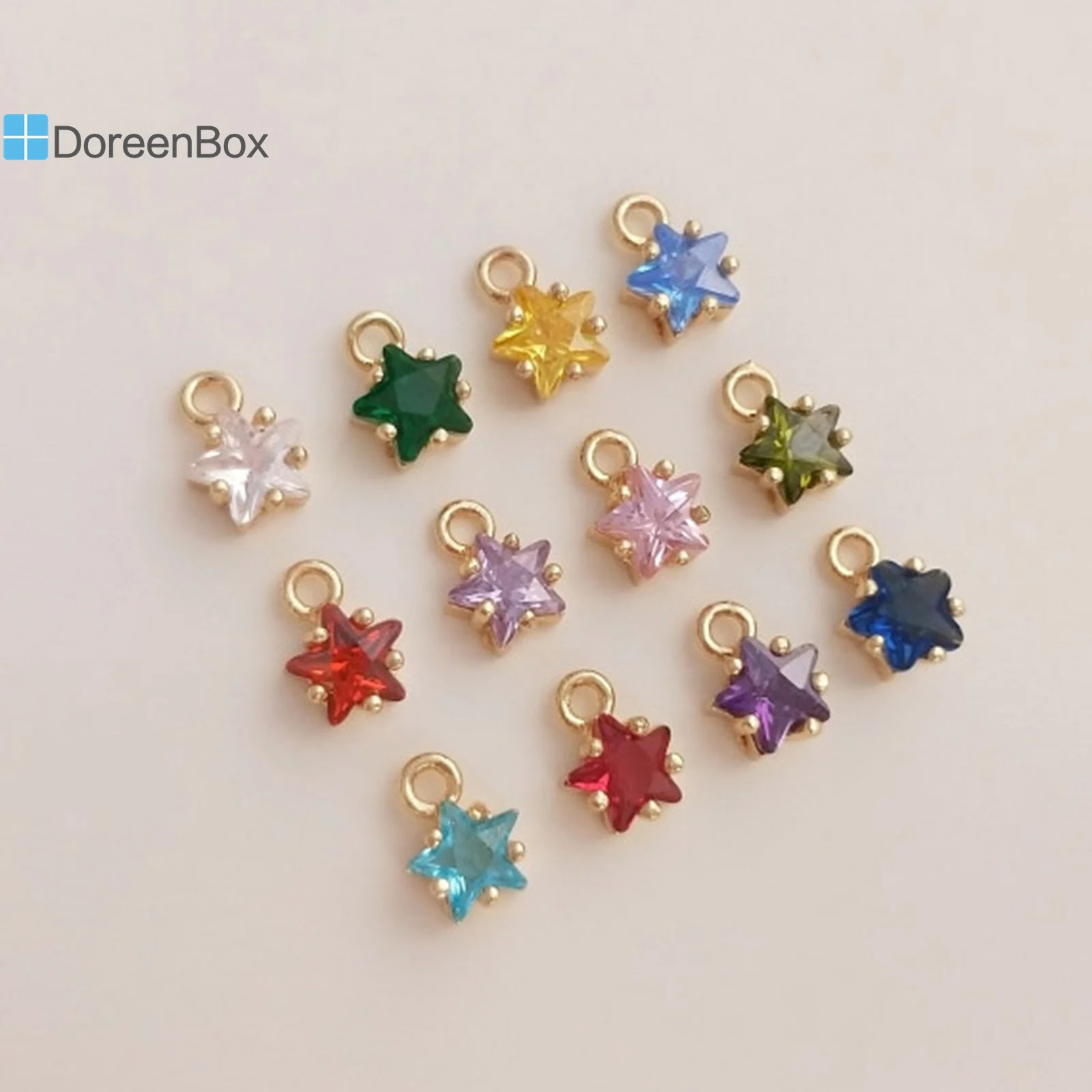 2pcs Copper Pentagram Birthstone Charms Pendants 14K Gold Plated Star Multicolour Cubic Zirconia Tiny Charms  7.5mm x 5mm