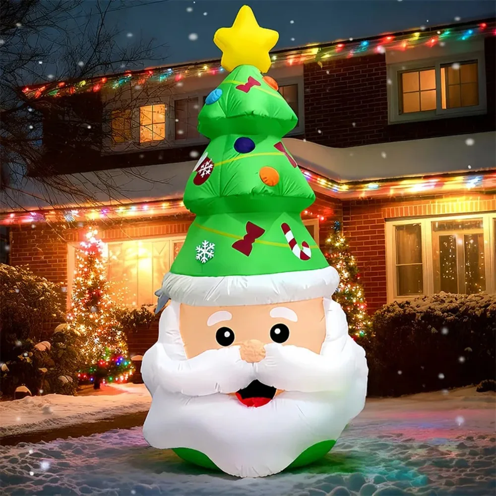 8FT（2.4M) Inflatable Santa Claus with Christmas Tree LED Lights Outdoor Yard Garden Holiday Decoration for Home Store Mall Party