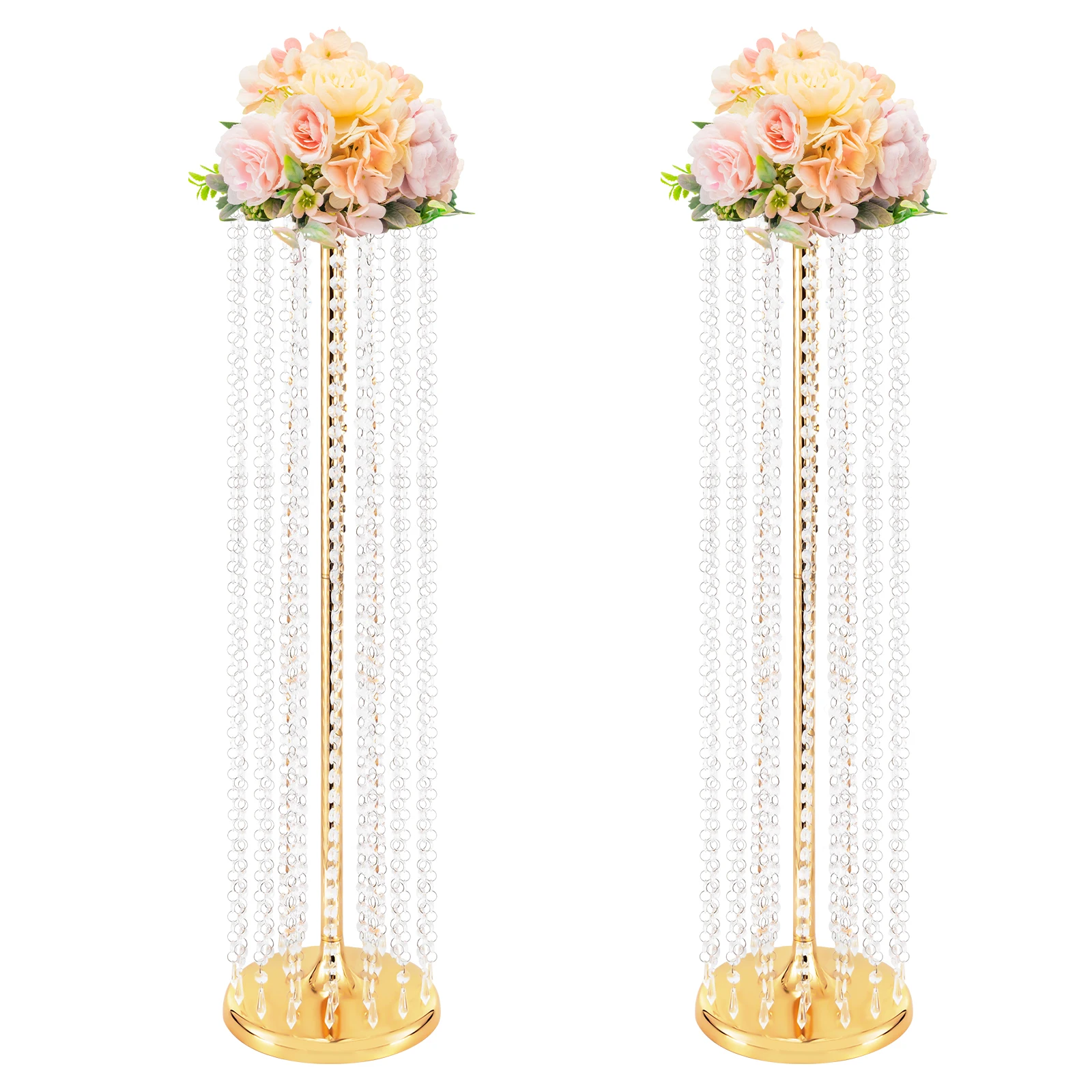 

2 Pcs Tall Wedding Centerpieces Flower Vases Acrylic Crystal Gold Vase Metal Flowers Stand for Party Tables Decorations