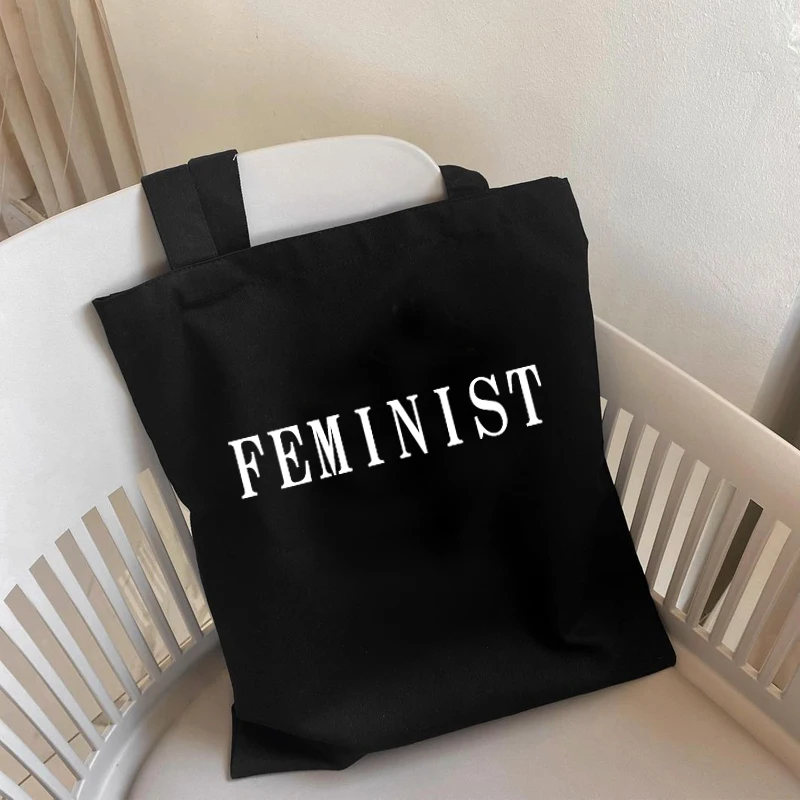 FEMINIST canvas tote bag White Black Shoulder bag Letter Print Graphic Summer shopping bag Handbags Eco Reusable