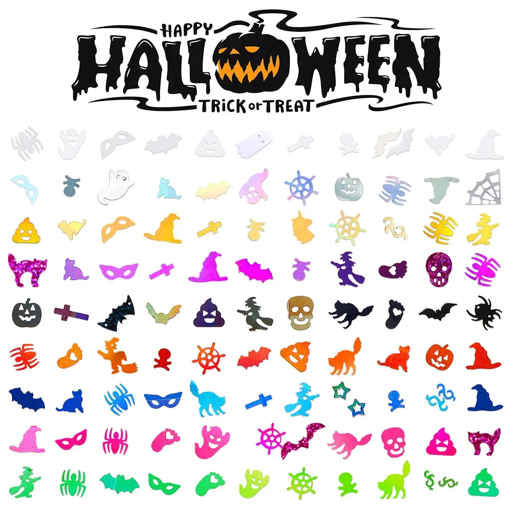 Großhandel Halloween Pailletten Spinnennetz Glitter Pulver Glitter Pulver Laser Pailletten Nail Art Zubehör Patch