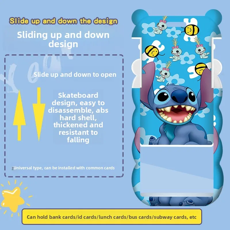 Porta carte Disney Stitch per carte Metro per autobus di controllo accessi con tracolla lunga con cordino per protezione dell'identità della scuola materna