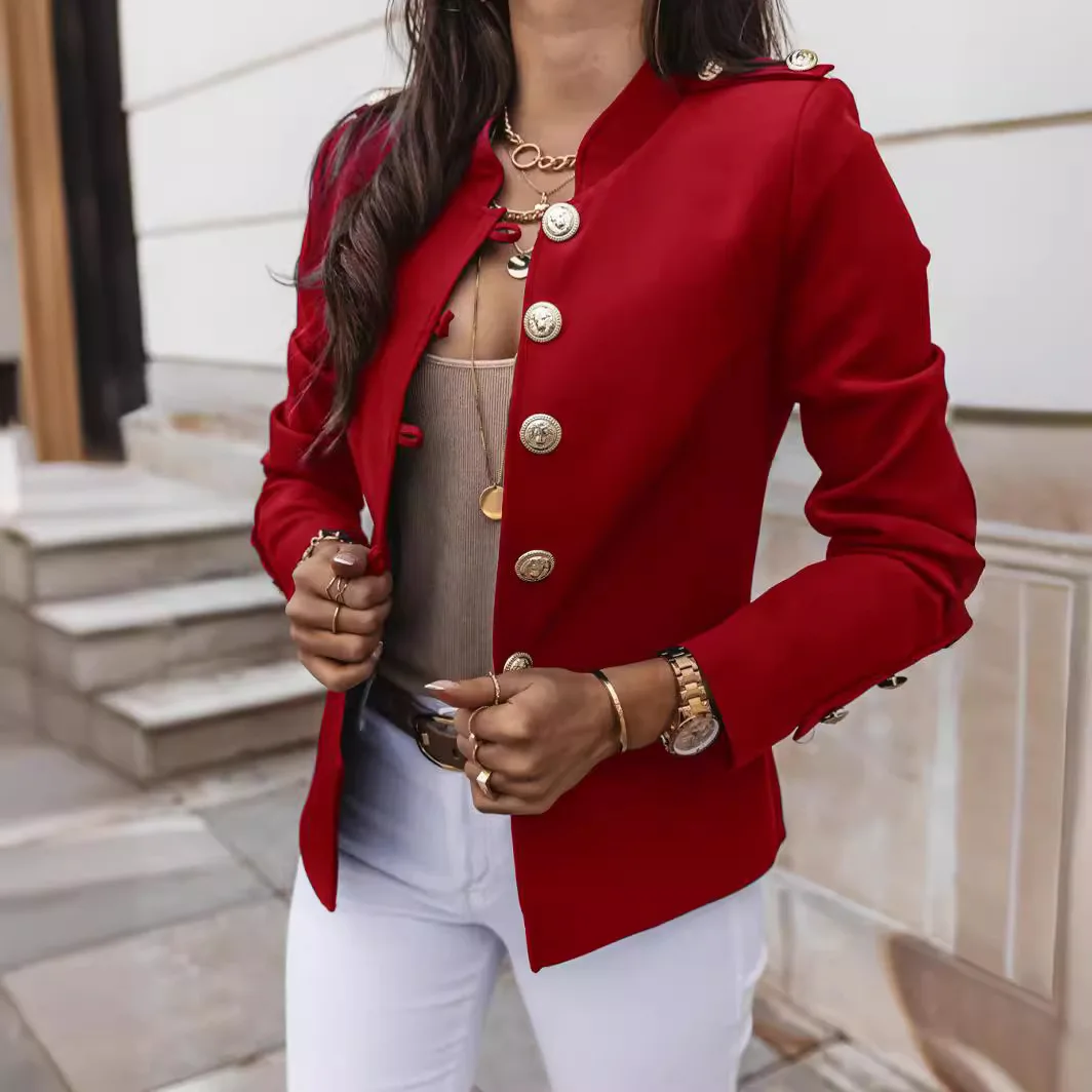 

Tailored Long Sve Slim Fit Button ort Jaet Cotton Blend Fabric European Sle Women's Faion Spring Collection