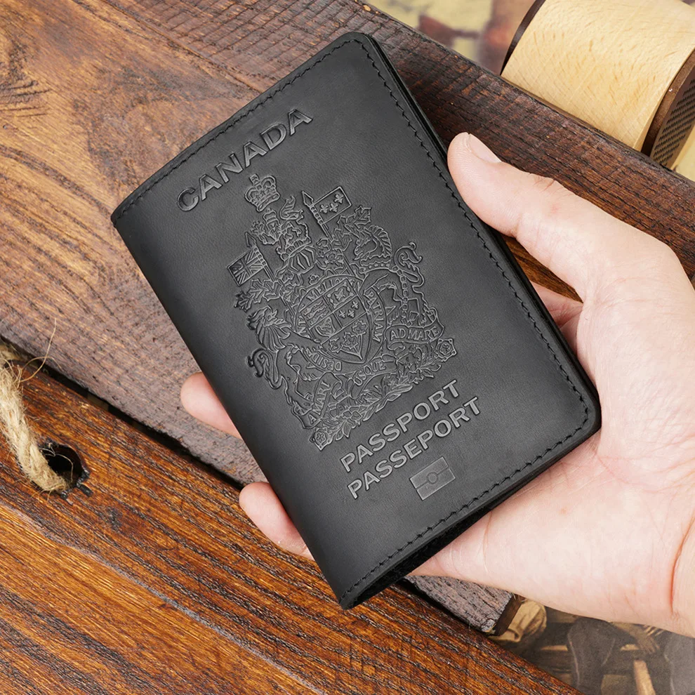 Canadian Passport Holder Document Holder Layer Cowhide Vintage Boarding Card Leather Wallet Card Bag