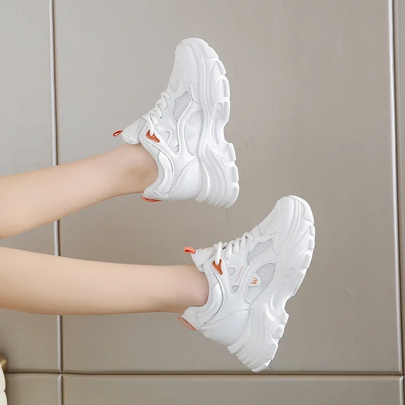 

2024 New Ins White High Heel Sneakers Women's Chunky Shoes Wedge Sneakers Girls Pink Platform shoes Tenis Woman jogging Shoes