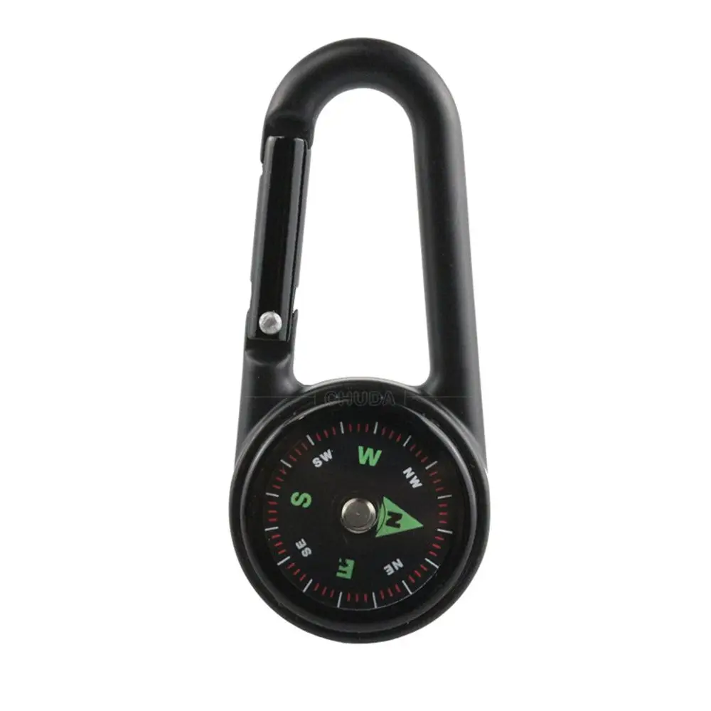 Outdoor  Survival Snap Hook Key Ring Mini 3 in 1 Double Sided Metal Compasses Compass Thermometer Carabiner